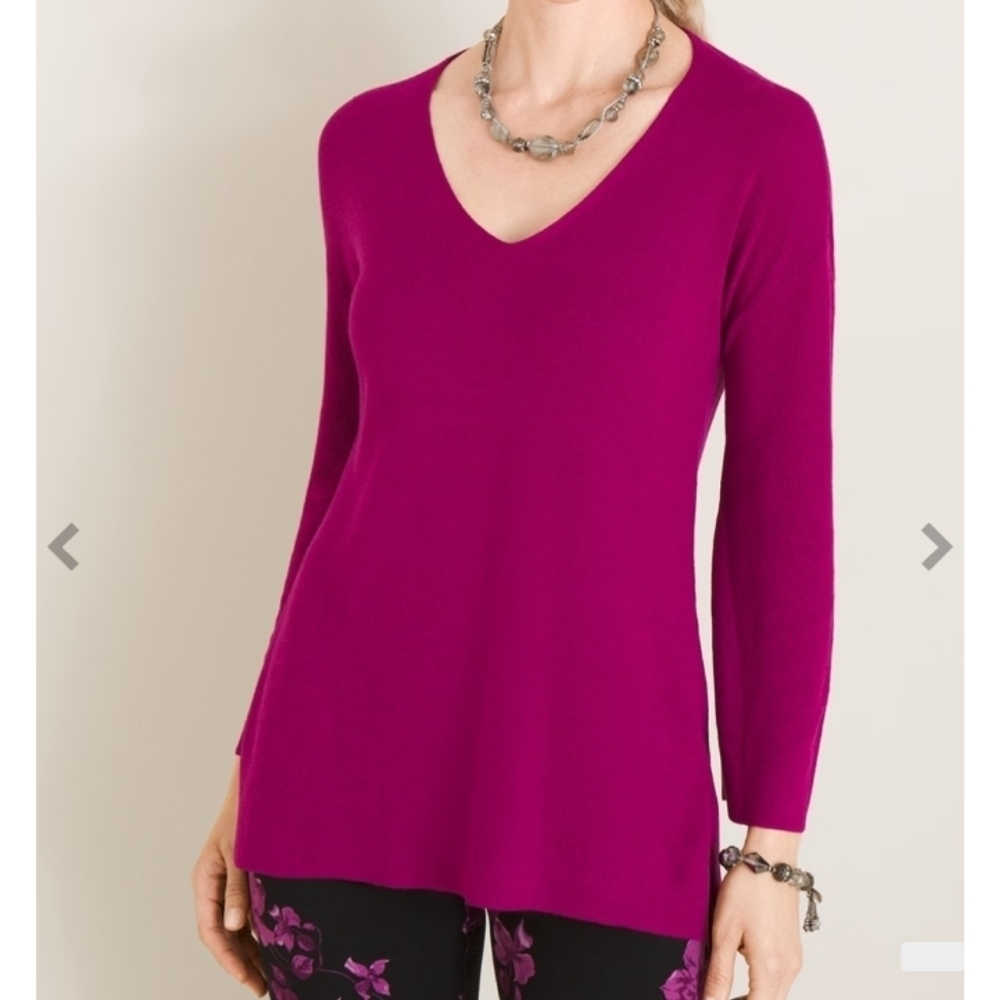 Chicos Black Pullover‎ Flutter Sleeve Tunic Sweater Size 1 or US M - Picture 4 of 8